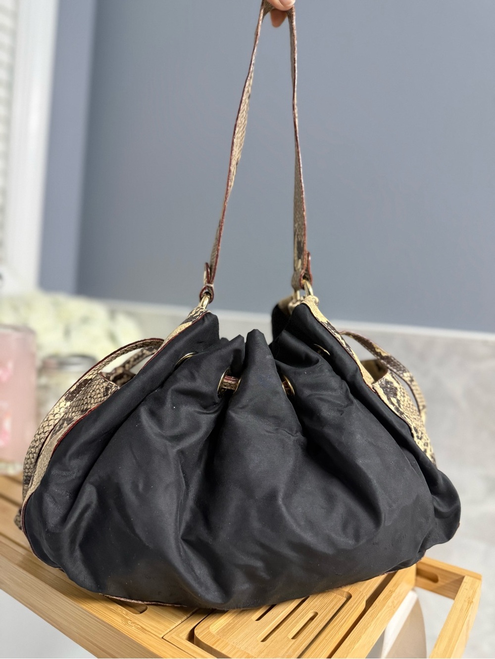 Kate Spade Vintage Snakeskin Nylon Hobo Shoulder Bag